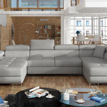 Coltar extensibil stanga 6 locuri ELTAP, Rod-33, Rodrigo, 345x202x90 cm, lemn/poliester, gri deschis imagine