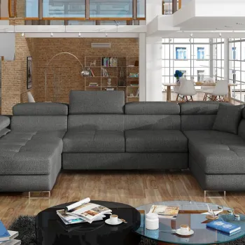 Coltar extensibil stanga 6 locuri ELTAP, Rod-34, Rodrigo, 345x202x90 cm, lemn/poliester, gri inchis imagine