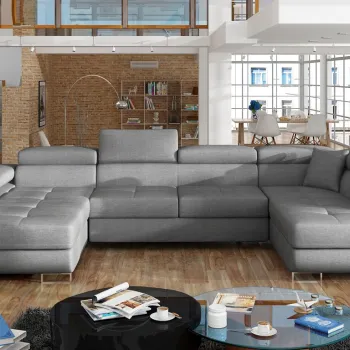 Coltar extensibil stanga 6 locuri ELTAP, Rod-35, Rodrigo, 345x202x90 cm, lemn/poliester, gri deschis imagine