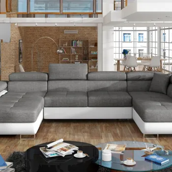 Coltar extensibil stanga 6 locuri ELTAP, Rod-36, Rodrigo, 345x202x90 cm, lemn/poliester, gri inchis/alb imagine