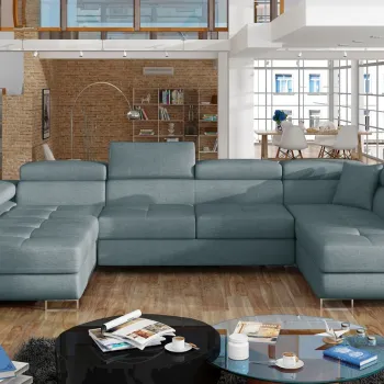 Coltar extensibil stanga 6 locuri ELTAP, Rod-48, Rodrigo, 345x202x90 cm, lemn/poliester, albastru deschis imagine