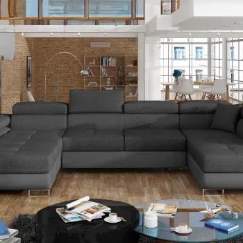 Coltar extensibil stanga 6 locuri ELTAP, Rod-49, Rodrigo, 345x202x90 cm, lemn/poliester, gri inchis imagine