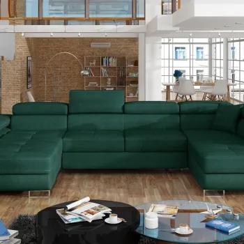 Coltar extensibil stanga 6 locuri ELTAP, Rod-51, Rodrigo, 345x202x90 cm, lemn/poliester, verde inchis imagine