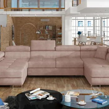 Coltar extensibil stanga 6 locuri ELTAP, Rod-52, Rodrigo, 345x202x90 cm, lemn/poliester, roz deschis imagine