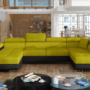 Coltar extensibil stanga 6 locuri ELTAP, Rod-53, Rodrigo, 345x202x90 cm, lemn/poliester, galben/negru imagine