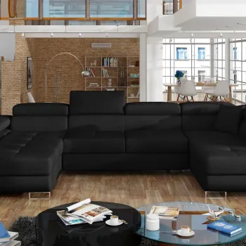 Coltar extensibil stanga 6 locuri ELTAP, Rod-60, Rodrigo, 345x202x90 cm, lemn/poliester, negru imagine