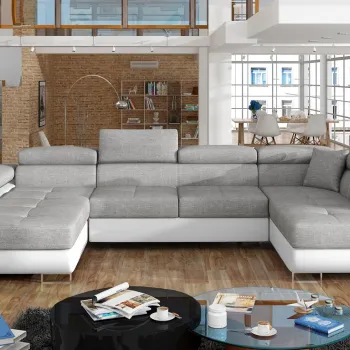 Coltar extensibil stanga 6 locuri ELTAP, Rod-62, Rodrigo, 345x202x90 cm, lemn/poliester, gri deschis/alb imagine