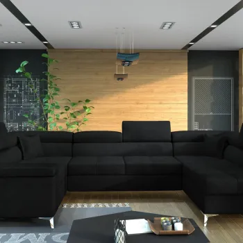 Coltar extensibil stanga 6 locuri ELTAP, Th_102, Thiago, 342x208x88 cm, lemn/poliester, negru imagine