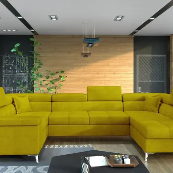 Coltar extensibil stanga 6 locuri ELTAP, Th_24, Thiago, 342x208x88 cm, lemn/poliester, galben imagine