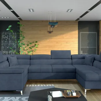 Coltar extensibil stanga 6 locuri ELTAP, Th_25, Thiago, 342x208x88 cm, lemn/poliester, albastru imagine