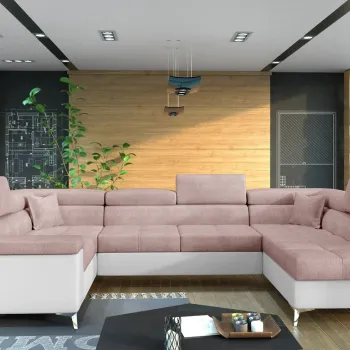 Coltar extensibil stanga 6 locuri ELTAP, Th_26, Thiago, 342x208x88 cm, lemn/poliester, roz deschis/alb imagine