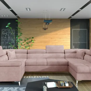 Coltar extensibil stanga 6 locuri ELTAP, Th_27, Thiago, 342x208x88 cm, lemn/poliester, roz deschis imagine