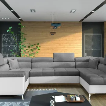 Coltar extensibil stanga 6 locuri ELTAP, Th_29, Thiago, 342x208x88 cm, lemn/poliester, gri inchis/alb imagine