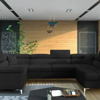 Coltar extensibil stanga 6 locuri ELTAP, Th_30, Thiago, 342x208x88 cm, lemn/poliester, negru imagine