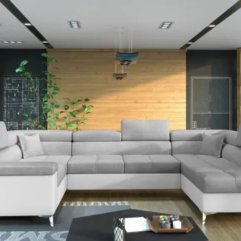 Coltar extensibil stanga 6 locuri ELTAP, Th_32, Thiago, 342x208x88 cm, lemn/poliester, gri deschis/alb imagine