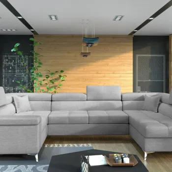 Coltar extensibil stanga 6 locuri ELTAP, Th_33, Thiago, 342x208x88 cm, lemn/poliester, gri deschis imagine