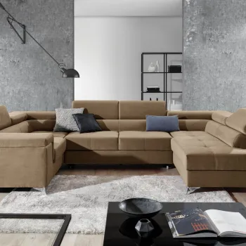 Coltar extensibil stanga 6 locuri ELTAP, Th_34, Thiago, 342x208x88 cm, lemn/poliester, maro deschis imagine