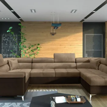 Coltar extensibil stanga 6 locuri ELTAP, Th_35, Thiago, 342x208x88 cm, lemn/poliester, maro deschis/maro inchis imagine