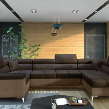 Coltar extensibil stanga 6 locuri ELTAP, Th_36, Thiago, 342x208x88 cm, lemn/poliester, maro inchis/maro deschis imagine