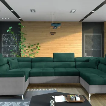 Coltar extensibil stanga 6 locuri ELTAP, Th_38, Thiago, 342x208x88 cm, lemn/poliester, verde inchis/gri deschis imagine