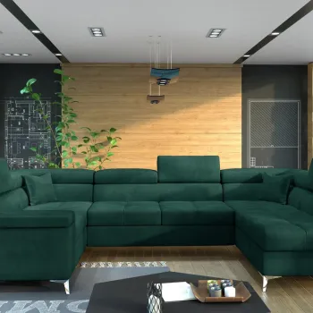 Coltar extensibil stanga 6 locuri ELTAP, Th_39, Thiago, 342x208x88 cm, lemn/poliester, verde inchis imagine