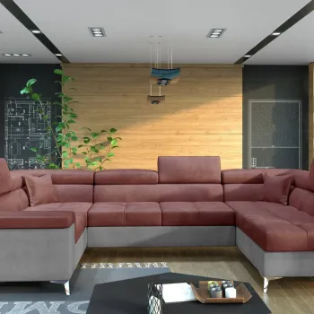 Coltar extensibil stanga 6 locuri ELTAP, Th_40, Thiago, 342x208x88 cm, lemn/poliester, roz inchis/gri deschis imagine