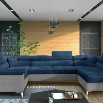 Coltar extensibil stanga 6 locuri ELTAP, Th_42, Thiago, 342x208x88 cm, lemn/poliester, albastru inchis/gri deschis imagine