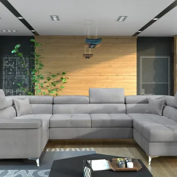 Coltar extensibil stanga 6 locuri ELTAP, Th_44, Thiago, 342x208x88 cm, lemn/poliester, gri deschis imagine