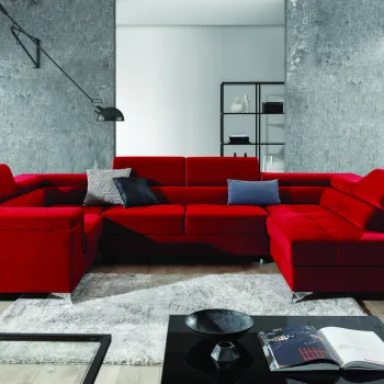 Coltar extensibil stanga 6 locuri ELTAP, Th_46, Thiago, 342x208x88 cm, lemn/poliester, rosu imagine