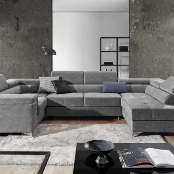 Coltar extensibil stanga 6 locuri ELTAP, Th_64, Thiago, 342x208x88 cm, lemn/poliester, gri imagine