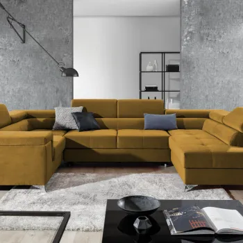 Coltar extensibil stanga 6 locuri ELTAP, Th_66, Thiago, 342x208x88 cm, lemn/poliester, mustar imagine