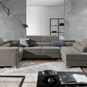 Coltar extensibil stanga 6 locuri ELTAP, Th_68, Thiago, 342x208x88 cm, lemn/poliester, bej inchis imagine