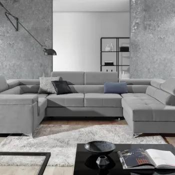 Coltar extensibil stanga 6 locuri ELTAP, Th_70, Thiago, 342x208x88 cm, lemn/poliester, gri deschis imagine