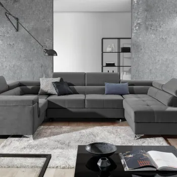 Coltar extensibil stanga 6 locuri ELTAP, Th_72, Thiago, 342x208x88 cm, lemn/poliester, gri inchis imagine