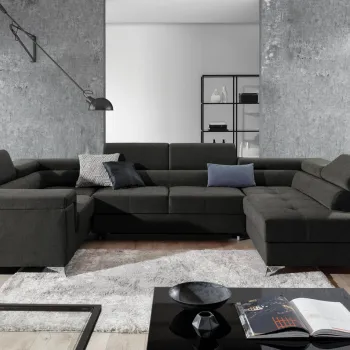 Coltar extensibil stanga 6 locuri ELTAP, Th_74, Thiago, 342x208x88 cm, lemn/poliester, gri inchis imagine