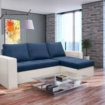 Coltar extensibil Toledo, 226x145x79 cm, 2 lazi depozitare, Reversibil, Alb/Albastru petrol imagine