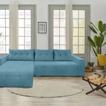 Coltar extensibil Venice, 287x169x96 cm, cu lada de depozitare, Albastru imagine