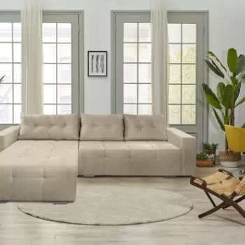 Coltar extensibil Venice, 287x169x96 cm, cu lada de depozitare, Bej imagine