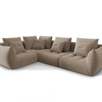 Coltar modular dreapta 3 locuri, Bloom-184, Micadoni Home, 316x216x95 cm, catifea, maro deschis imagine