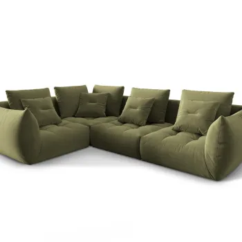 Coltar modular dreapta 3 locuri, Bloom-184, Micadoni Home, 316x216x95 cm, catifea, verde deschis imagine