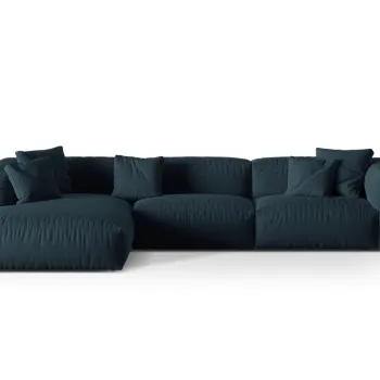 Coltar modular dreapta 3 locuri, Martina-169, Micadoni Home, 332x176x75 cm, tesatura structurata catifelata, albastru jeans imagine