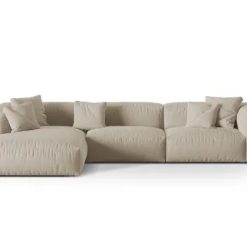 Coltar modular dreapta 3 locuri, Martina-169, Micadoni Home, 332x176x75 cm, tesatura structurata catifelata, bej deschis imagine