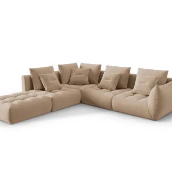 Coltar modular dreapta 4 locuri, Bloom-184, Micadoni Home, 316x310x95 cm, catifea, bej sand imagine