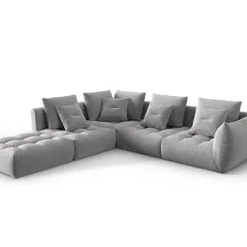 Coltar modular dreapta 4 locuri, Bloom-184, Micadoni Home, 316x310x95 cm, catifea, gri imagine