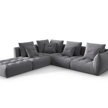 Coltar modular dreapta 4 locuri, Bloom-184, Micadoni Home, 316x310x95 cm, catifea, gri inchis imagine