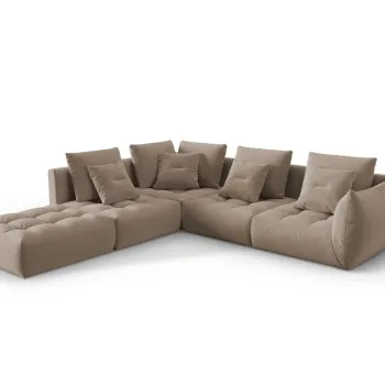 Coltar modular dreapta 4 locuri, Bloom-184, Micadoni Home, 316x310x95 cm, catifea, maro deschis imagine