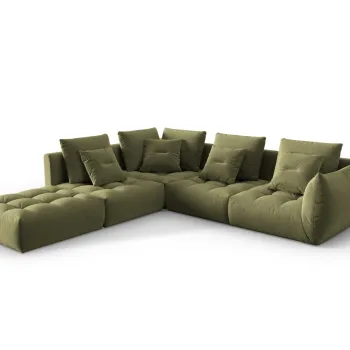 Coltar modular dreapta 4 locuri, Bloom-184, Micadoni Home, 316x310x95 cm, catifea, verde deschis imagine
