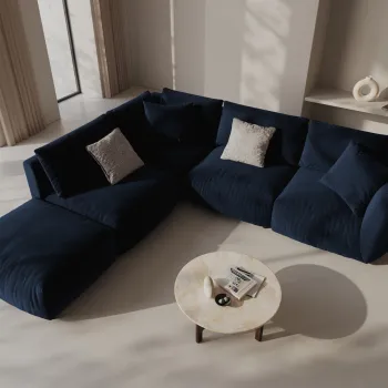 Coltar modular dreapta 4 locuri, Chris-184, Micadoni Home, 295x290x80 cm, catifea, albastru regal imagine