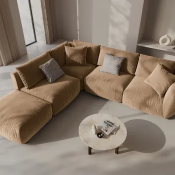 Coltar modular dreapta 4 locuri, Chris-184, Micadoni Home, 295x290x80 cm, catifea, bej sand imagine