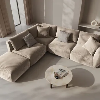 Coltar modular dreapta 4 locuri, Chris-184, Micadoni Home, 295x290x80 cm, catifea, ecru imagine